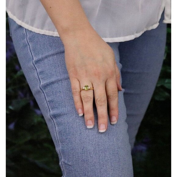 18k Yellow Gold Natural Yellow Green Grossularite Garnet & Diamond Ring Size 8 - Picture 5 of 8